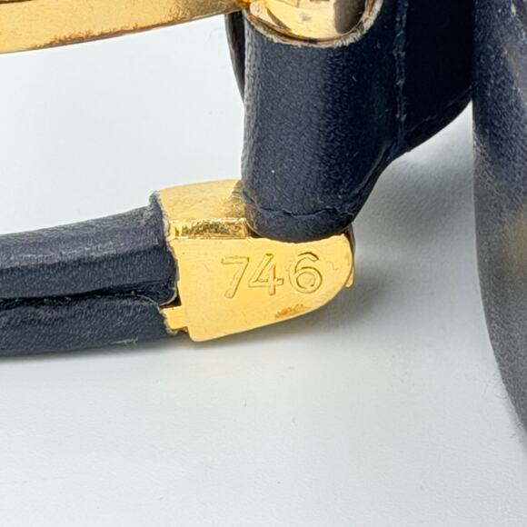 Avignon Genuine Leather Belt Navy Blue with Gold Leopard Buckle France Size M main image 5
